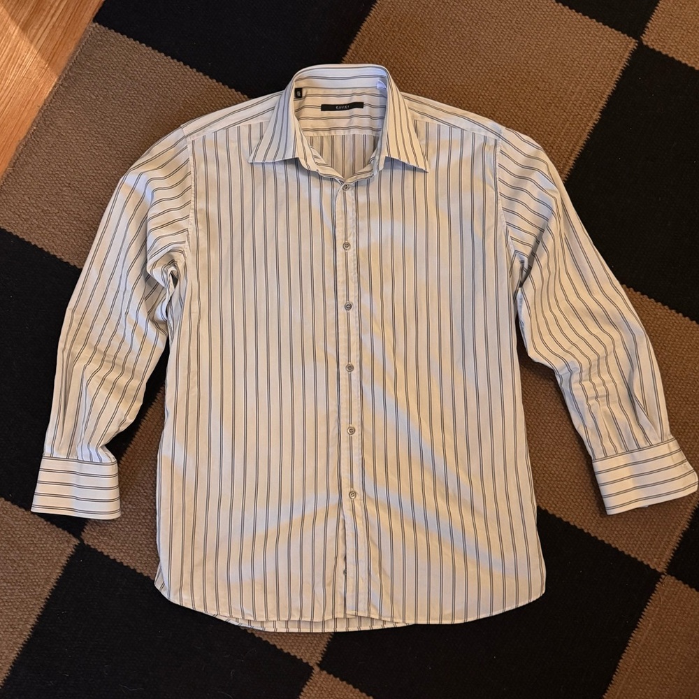 Gucci Men's Gray Striped Dress Shirt